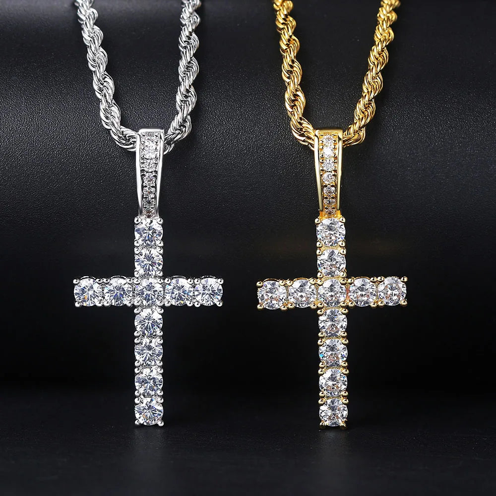 Hiphop Cross Pendant Necklace For Women Jewelry Female Statement Men Iced Out Chain Wholesale Gold Color Homme Jewellery HP003