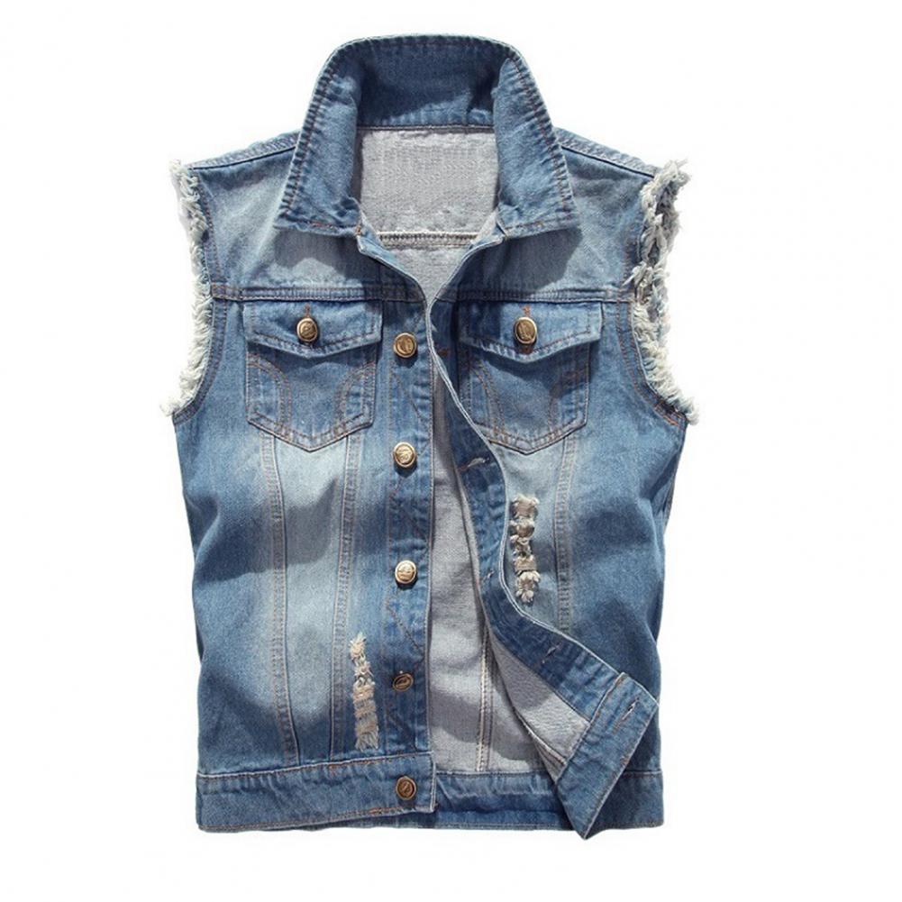 Denim Sleeveless Jacket Men Fashion New Ripped Cotton Jean Vests Gilet Casual Jeans Waistcoat Cowboy Hip Hop Streetwear Clothing