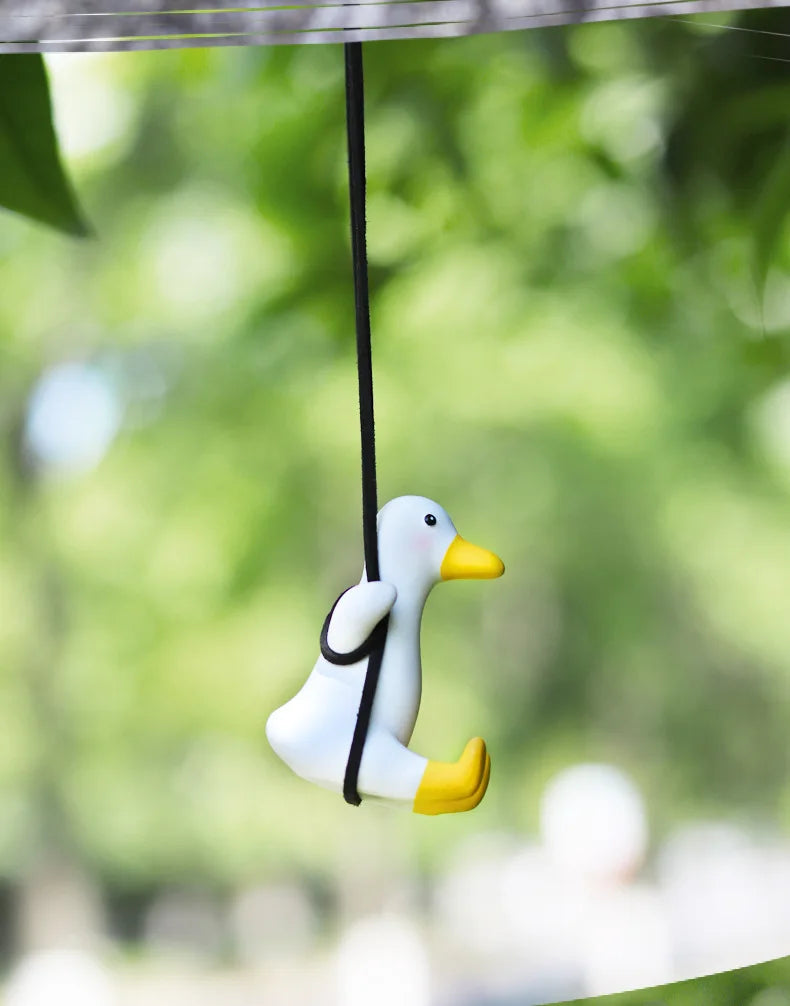 Gypsum Cute Anime Car Accessory Swing Duck Pendant Auto Rearview Mirror Ornaments Birthday Gift Couple Accessories Car Fragrance