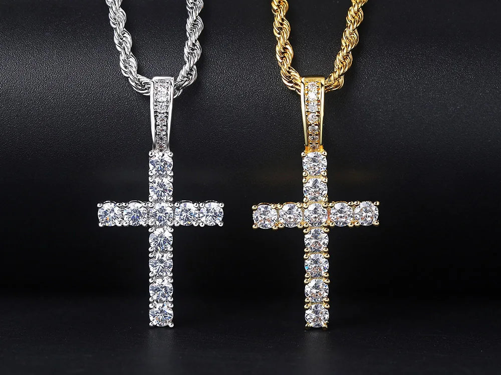 Hiphop Cross Pendant Necklace For Women Jewelry Female Statement Men Iced Out Chain Wholesale Gold Color Homme Jewellery HP003