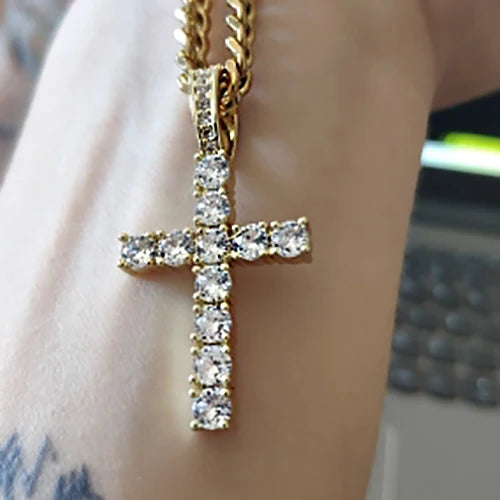 Hiphop Cross Pendant Necklace For Women Jewelry Female Statement Men Iced Out Chain Wholesale Gold Color Homme Jewellery HP003