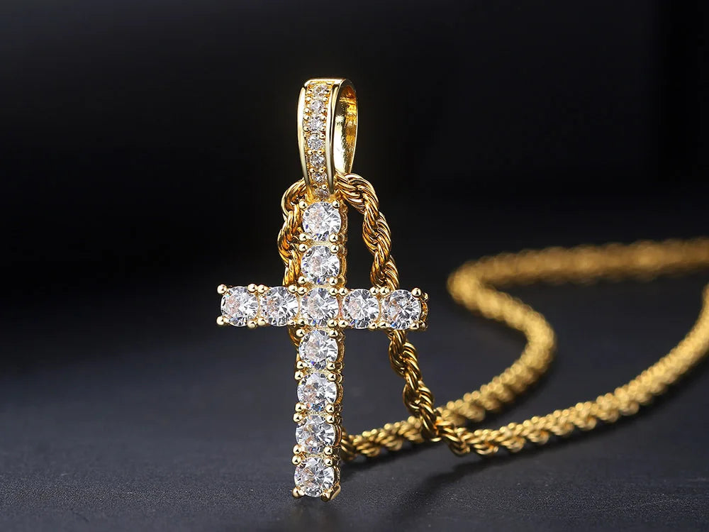 Hiphop Cross Pendant Necklace For Women Jewelry Female Statement Men Iced Out Chain Wholesale Gold Color Homme Jewellery HP003