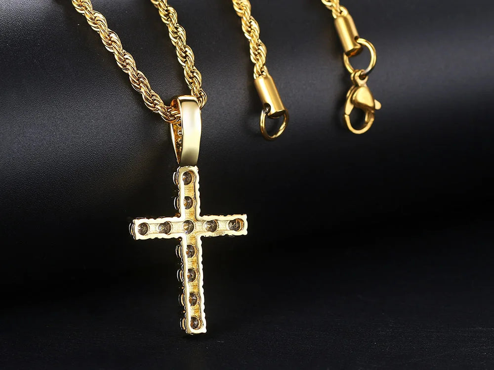 Hiphop Cross Pendant Necklace For Women Jewelry Female Statement Men Iced Out Chain Wholesale Gold Color Homme Jewellery HP003