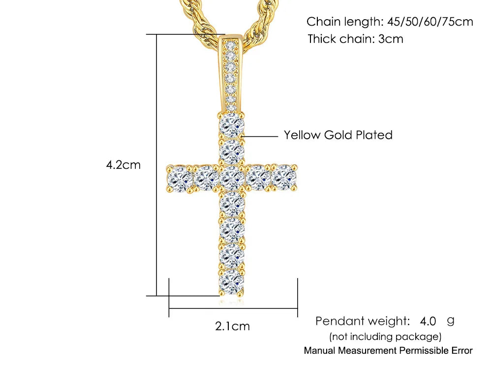 Hiphop Cross Pendant Necklace For Women Jewelry Female Statement Men Iced Out Chain Wholesale Gold Color Homme Jewellery HP003