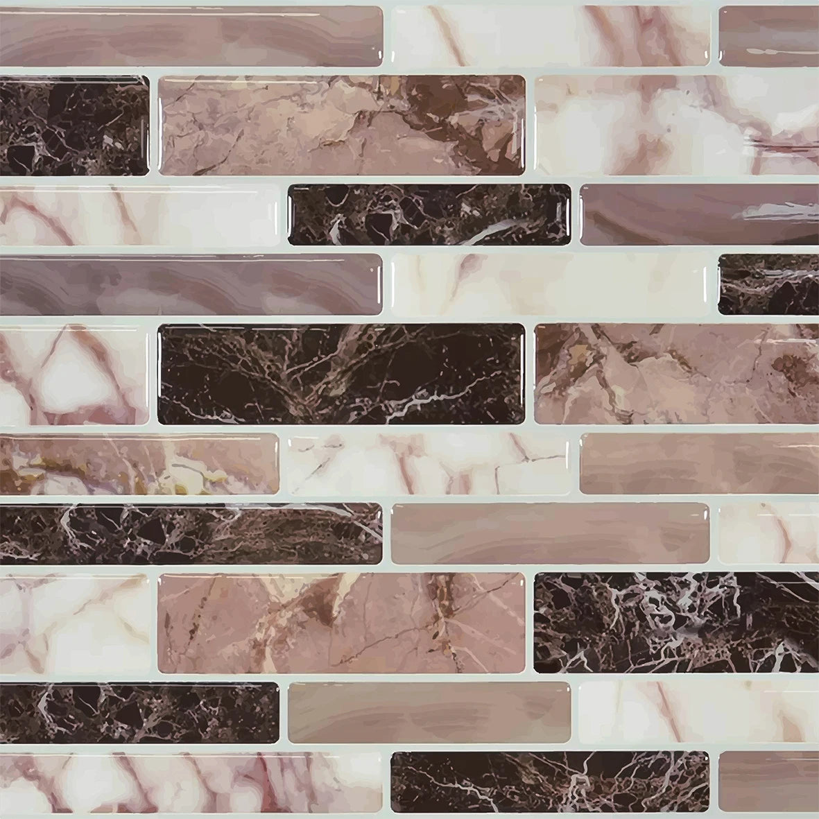 10pcs Flat Marble Mosaic Embossing Tiles Sticker Kitchen Bathroom Wall Decals Peel & Stick Waterproof Tile Art Wallpaper