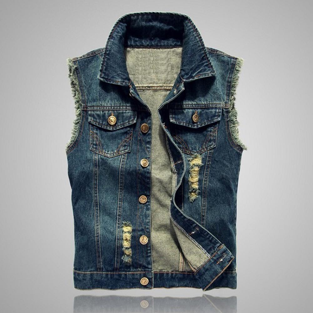 Denim Sleeveless Jacket Men Fashion New Ripped Cotton Jean Vests Gilet Casual Jeans Waistcoat Cowboy Hip Hop Streetwear Clothing