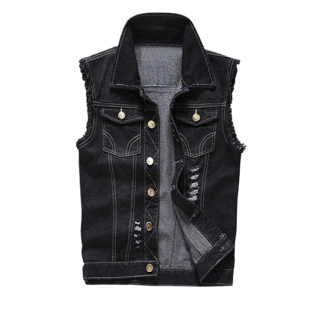 Denim Sleeveless Jacket Men Fashion New Ripped Cotton Jean Vests Gilet Casual Jeans Waistcoat Cowboy Hip Hop Streetwear Clothing