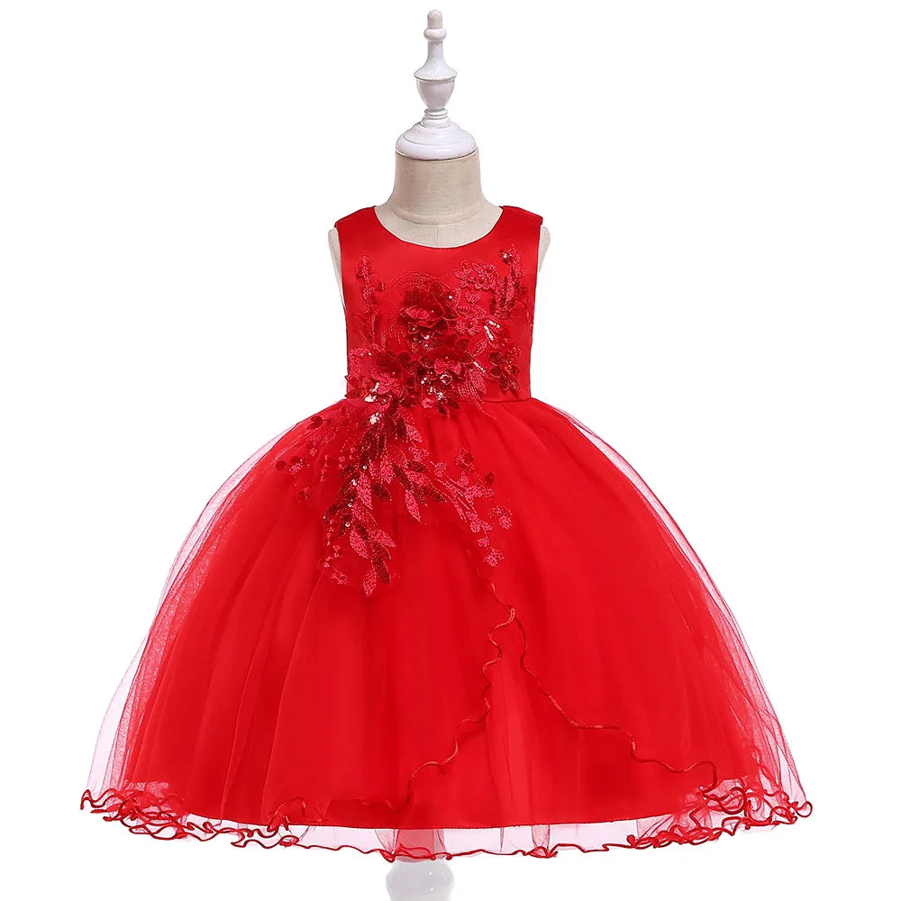 Summer girls princess Dress Kids Elegant sequined Flowers Princess party Dress anniversaire enfant Dresses for girls robe fille