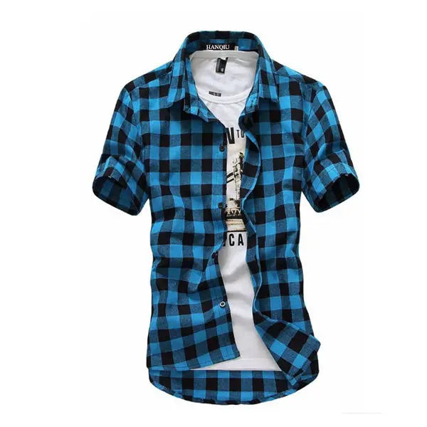 Red And Black Plaid Shirt Men Shirts 2024 New Summer Fashion Chemise Homme Mens Checkered Shirts Short Sleeve Shirt Men Blouse