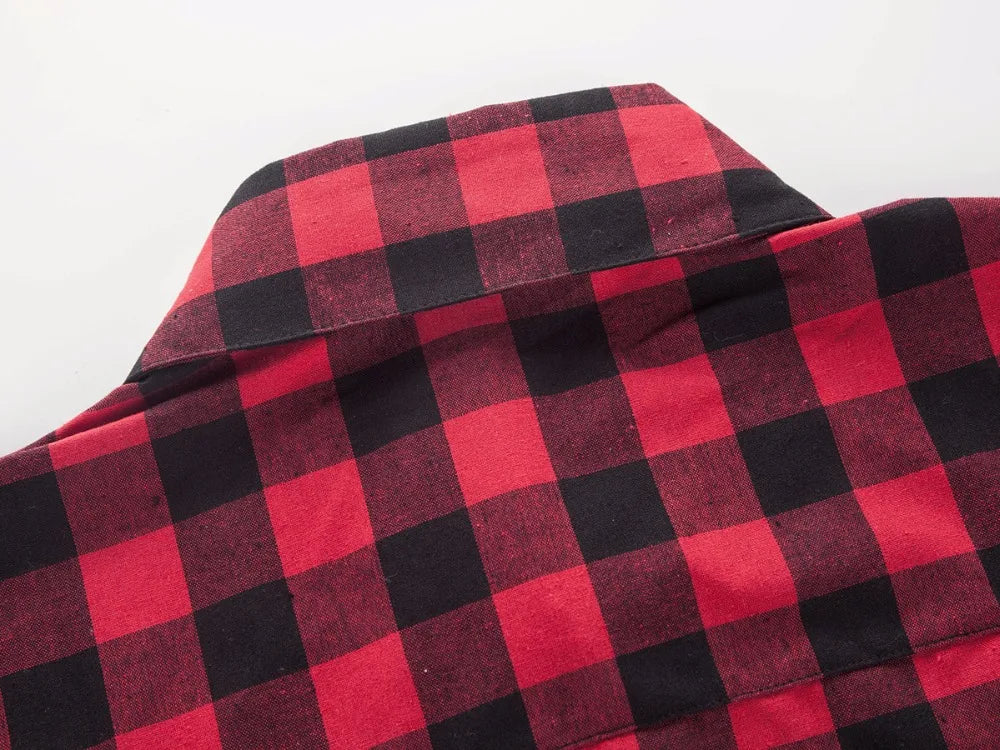 Red And Black Plaid Shirt Men Shirts 2024 New Summer Fashion Chemise Homme Mens Checkered Shirts Short Sleeve Shirt Men Blouse