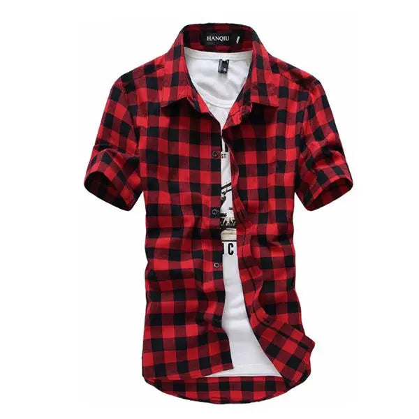 Red And Black Plaid Shirt Men Shirts 2024 New Summer Fashion Chemise Homme Mens Checkered Shirts Short Sleeve Shirt Men Blouse