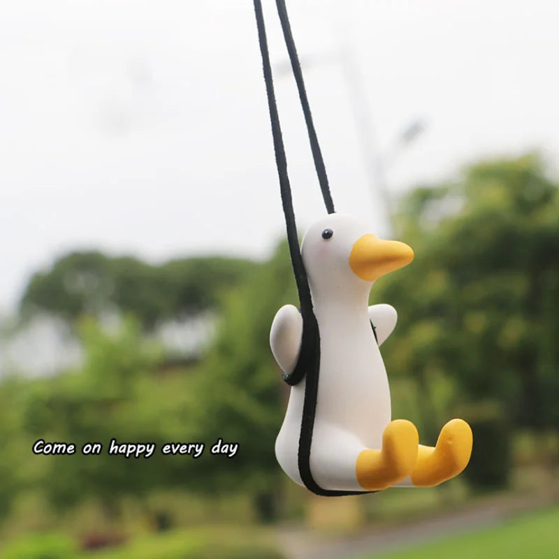 Gypsum Cute Anime Car Accessory Swing Duck Pendant Auto Rearview Mirror Ornaments Birthday Gift Couple Accessories Car Fragrance