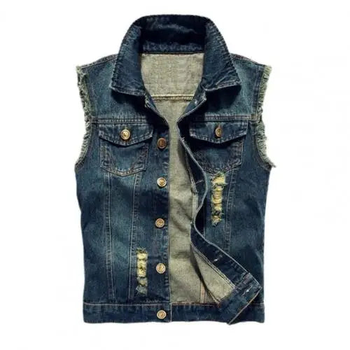 Denim Sleeveless Jacket Men Fashion New Ripped Cotton Jean Vests Gilet Casual Jeans Waistcoat Cowboy Hip Hop Streetwear Clothing