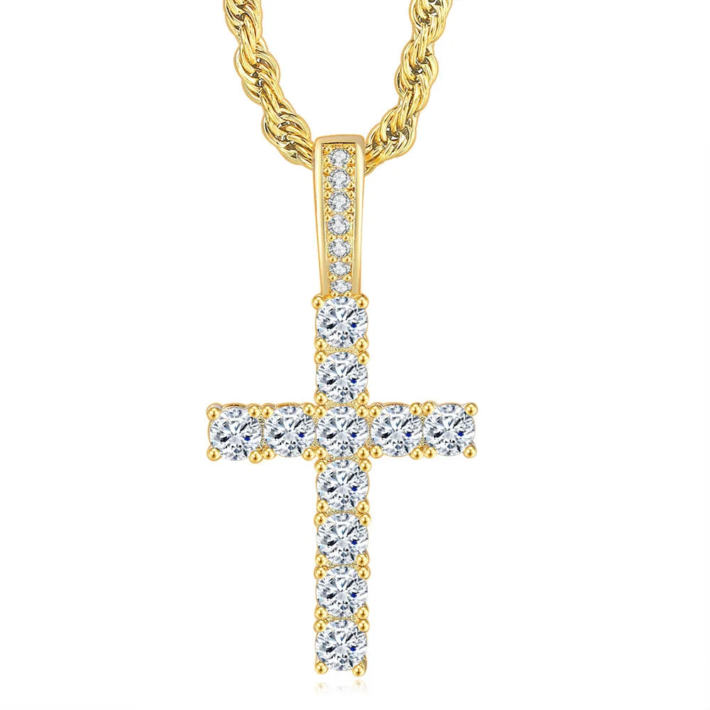 Hiphop Cross Pendant Necklace For Women Jewelry Female Statement Men Iced Out Chain Wholesale Gold Color Homme Jewellery HP003