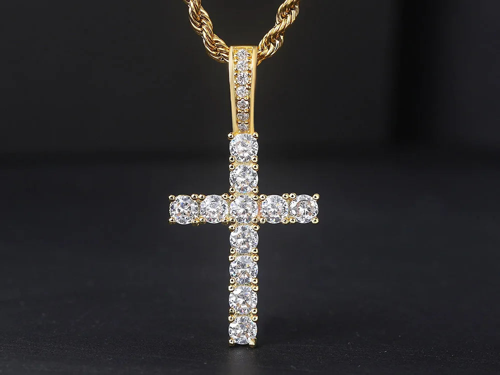 Hiphop Cross Pendant Necklace For Women Jewelry Female Statement Men Iced Out Chain Wholesale Gold Color Homme Jewellery HP003