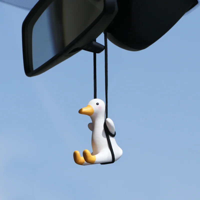 Gypsum Cute Anime Car Accessory Swing Duck Pendant Auto Rearview Mirror Ornaments Birthday Gift Couple Accessories Car Fragrance