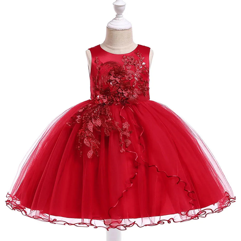 Summer girls princess Dress Kids Elegant sequined Flowers Princess party Dress anniversaire enfant Dresses for girls robe fille