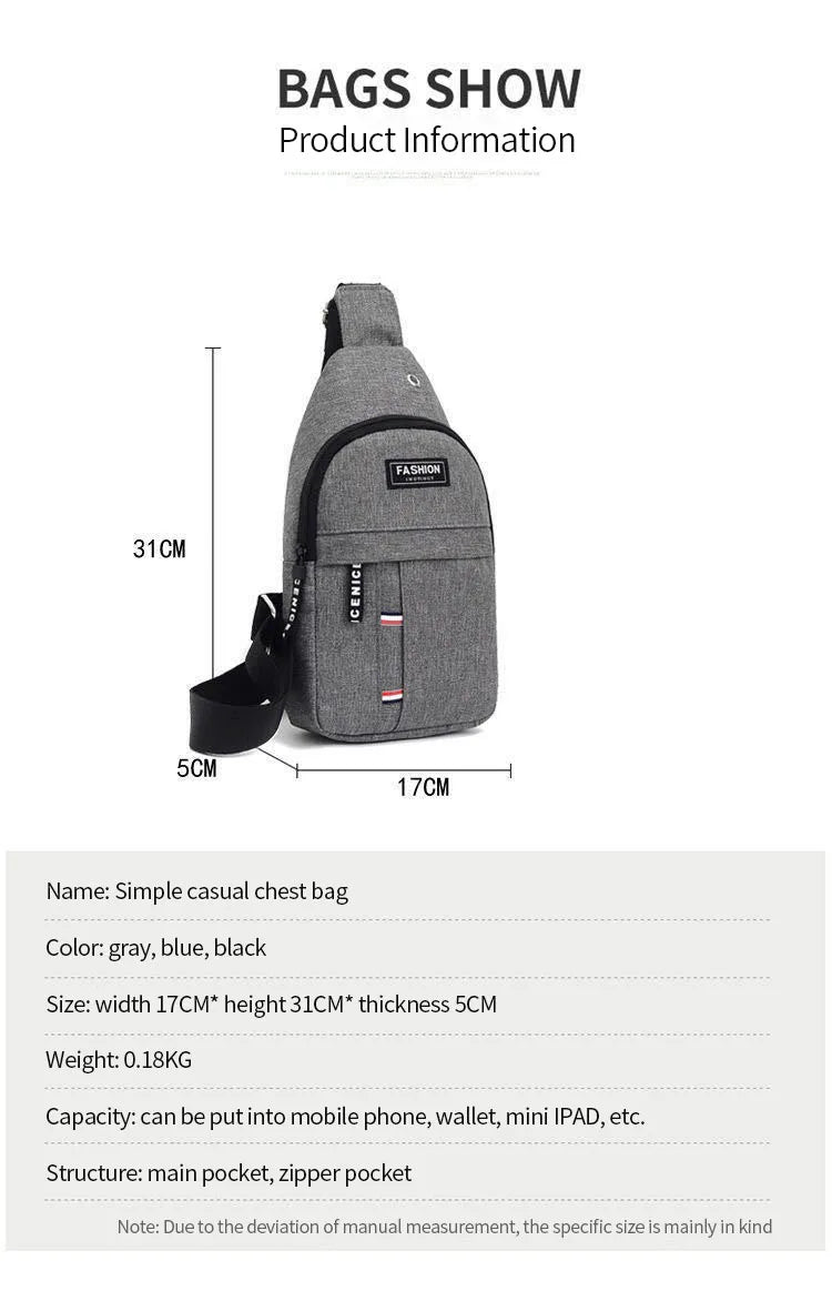 2023 New Chest Bag Messenger Pack Men Simple Nylon Fashion Waterproof One Shoulder Crossbody Bag