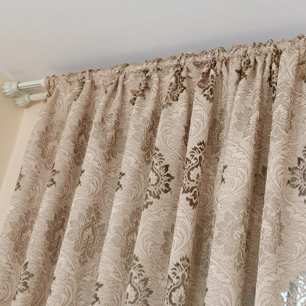 Floral Jacquard Curtain Light Brown Curtain European Style for Living Room Small Curtain Home Balcony Decoration 1PC