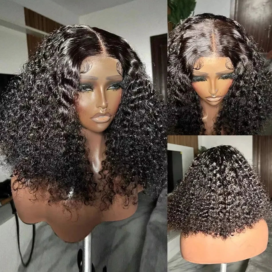 Kinky Curly Bob Cheap Wig Lace Frontal Human Hair Wigs 100% Brazilian Glueless Short Water Curly ForWomen 180Density Wear And Go