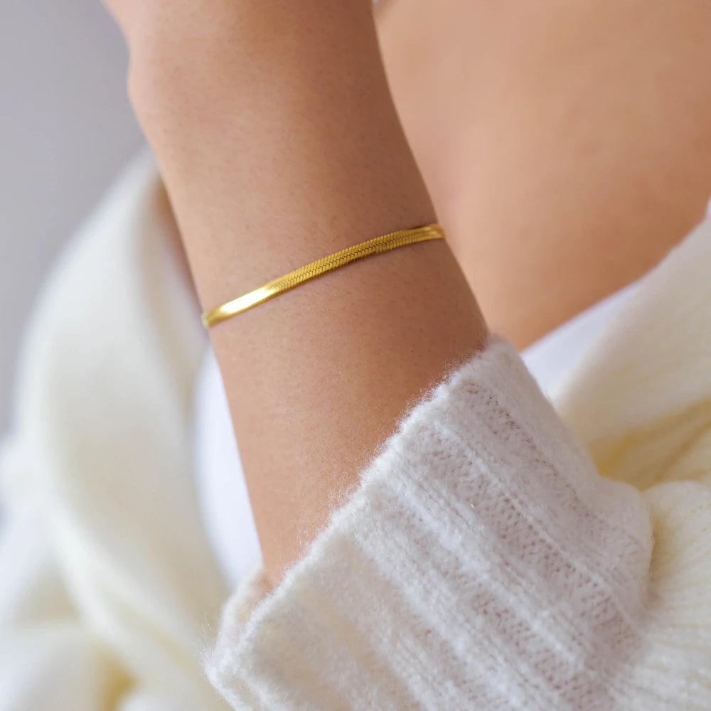 Minimalist Gold Color Herringbone Bracelet Flat Snake Chain Dainty Stack Bracelets for Women Handmade Jewelry Gifts Wholesale