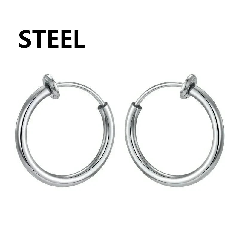 1 Pairs Gothic Fake Ear Clip Hoop Earrings for Men and Women Stainless Steel Painless Non Piercing Fake Earrings Jewelry Gifts