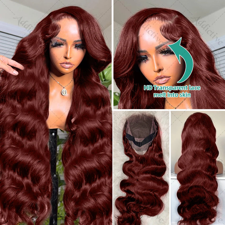 250% Reddish Brown Body Wave 13x6 HD Lace Front Wig 30 32 Inch Water Wave 13x4 Lace Frontal Human Hair Wigs For Women PrePlucked