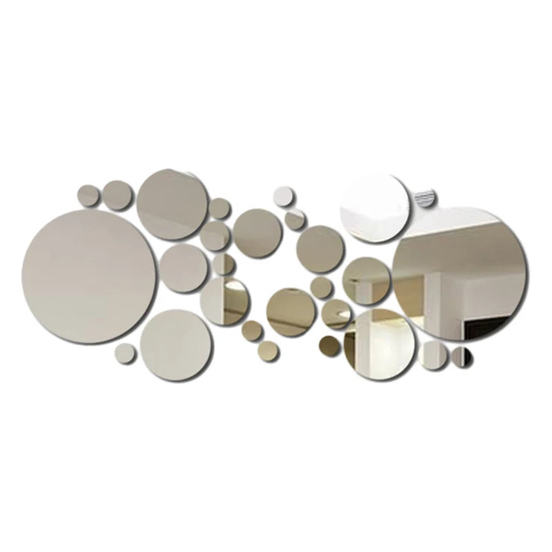 26 PCs 3D Acrylic Mirror Wall Sticker, round Mirror, DIY Bedroom, Bathroom and TV Background Room Sticker Wall Decoration