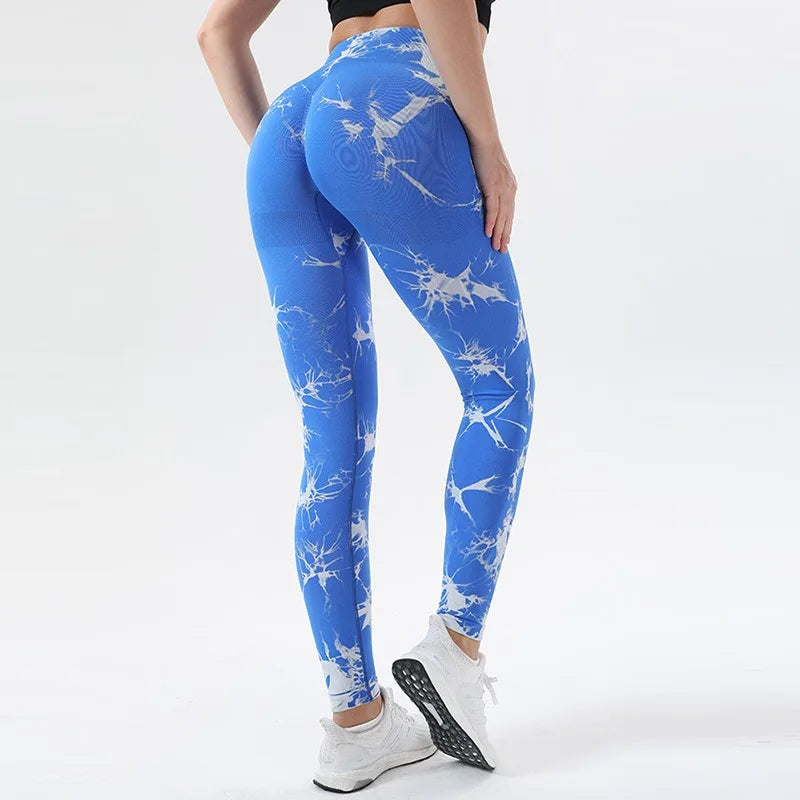 Sexy Women Gym Yoga High Waist Push Up Leggins Tie-dye Seamless Fitness Workout  Sports Tights Running Pants