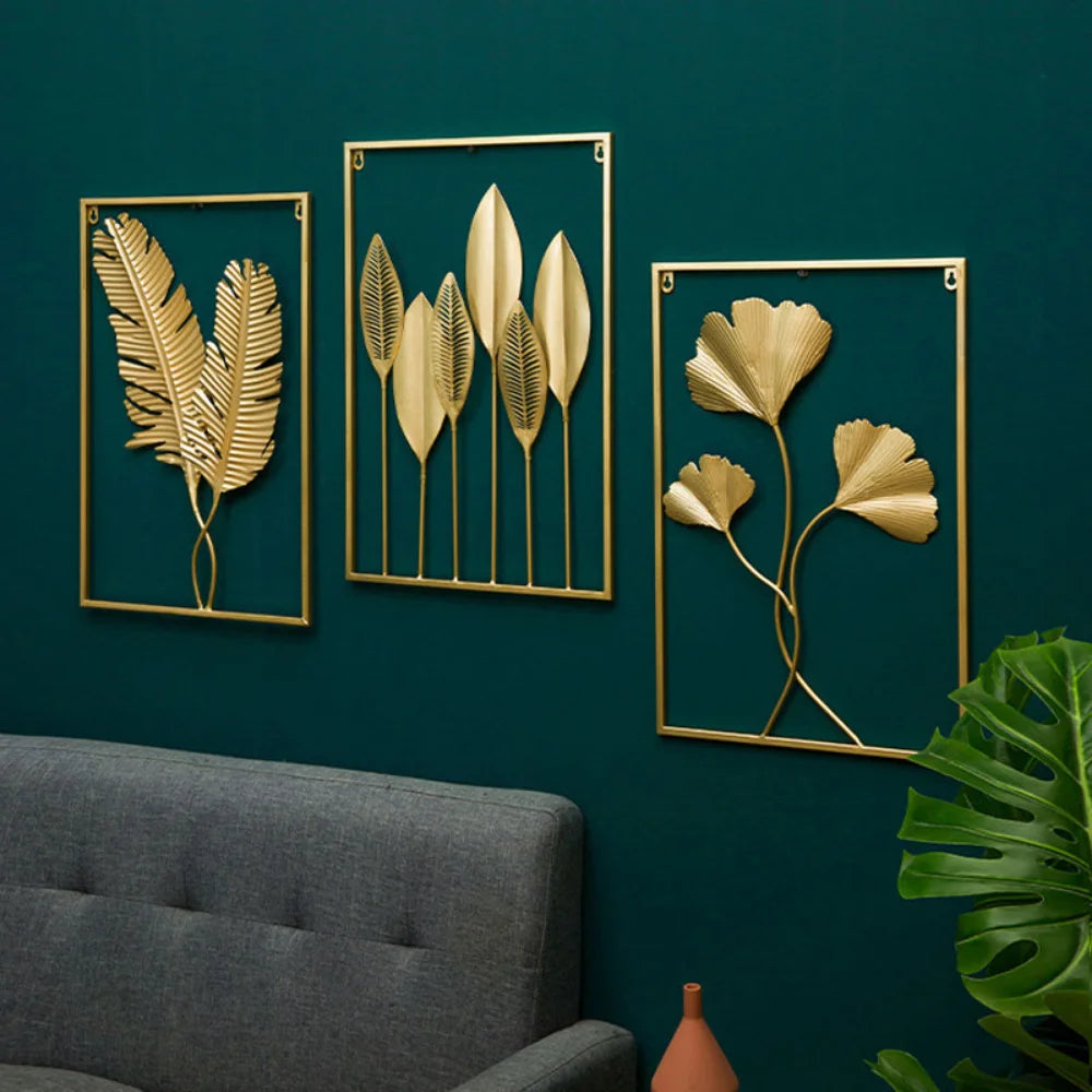 Nordic Metal Leaf Iron Wall Hanging Decor Plant Ginkgo Palm Maple Leaves Wall Pendant Mural Living Room Bedroom Home Decoration