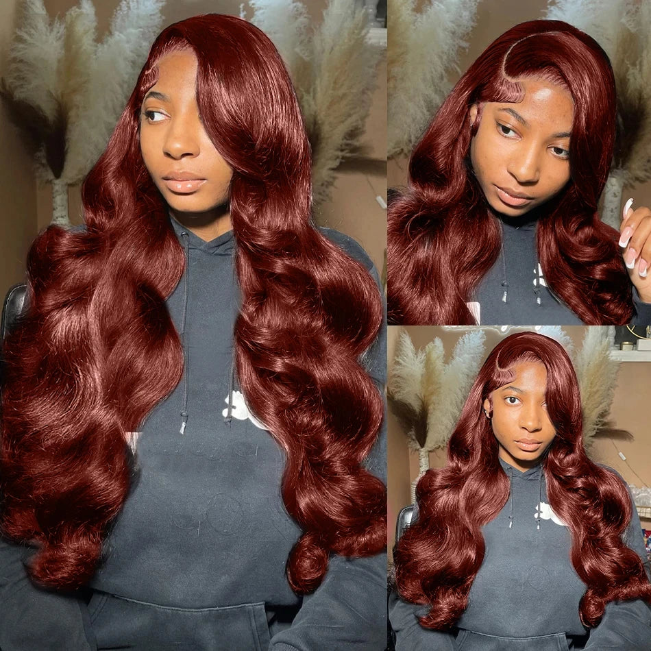 250% Reddish Brown Body Wave 13x6 HD Lace Front Wig 30 32 Inch Water Wave 13x4 Lace Frontal Human Hair Wigs For Women PrePlucked