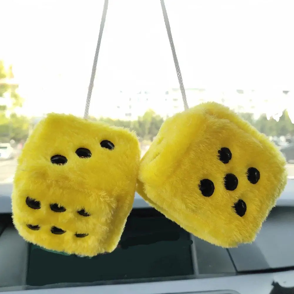 2pcs Plush Dice Car Pendant Plush Toy Cube Pendant Car Ornament Sieve Anime Car Decoration Accessories Auto Pendant