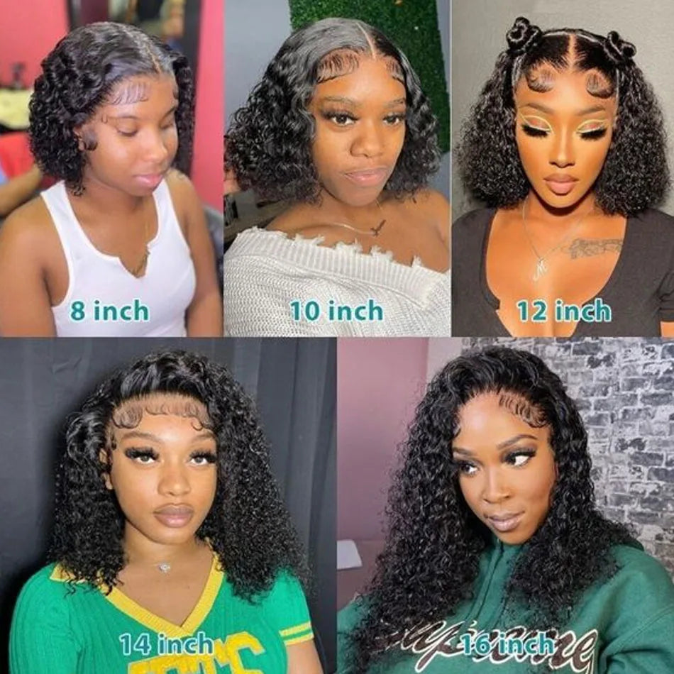 Kinky Curly Bob Cheap Wig Lace Frontal Human Hair Wigs 100% Brazilian Glueless Short Water Curly ForWomen 180Density Wear And Go