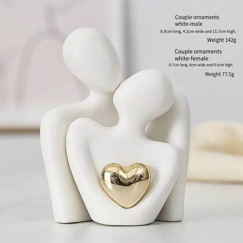 D5 Heart-Shaped Gold-Plated Abstract Simple Character Decoration Wine Cabinet Hallway Couple Hug Art Decoration Ceramic Crafts