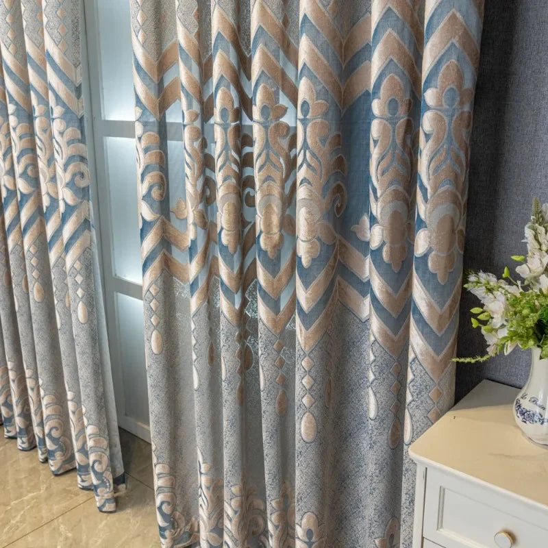 European Classical Hollow Out Jacquard Curtains Semi Shadings Finished Curtains for Living Room Home Custom Decorative Curtains