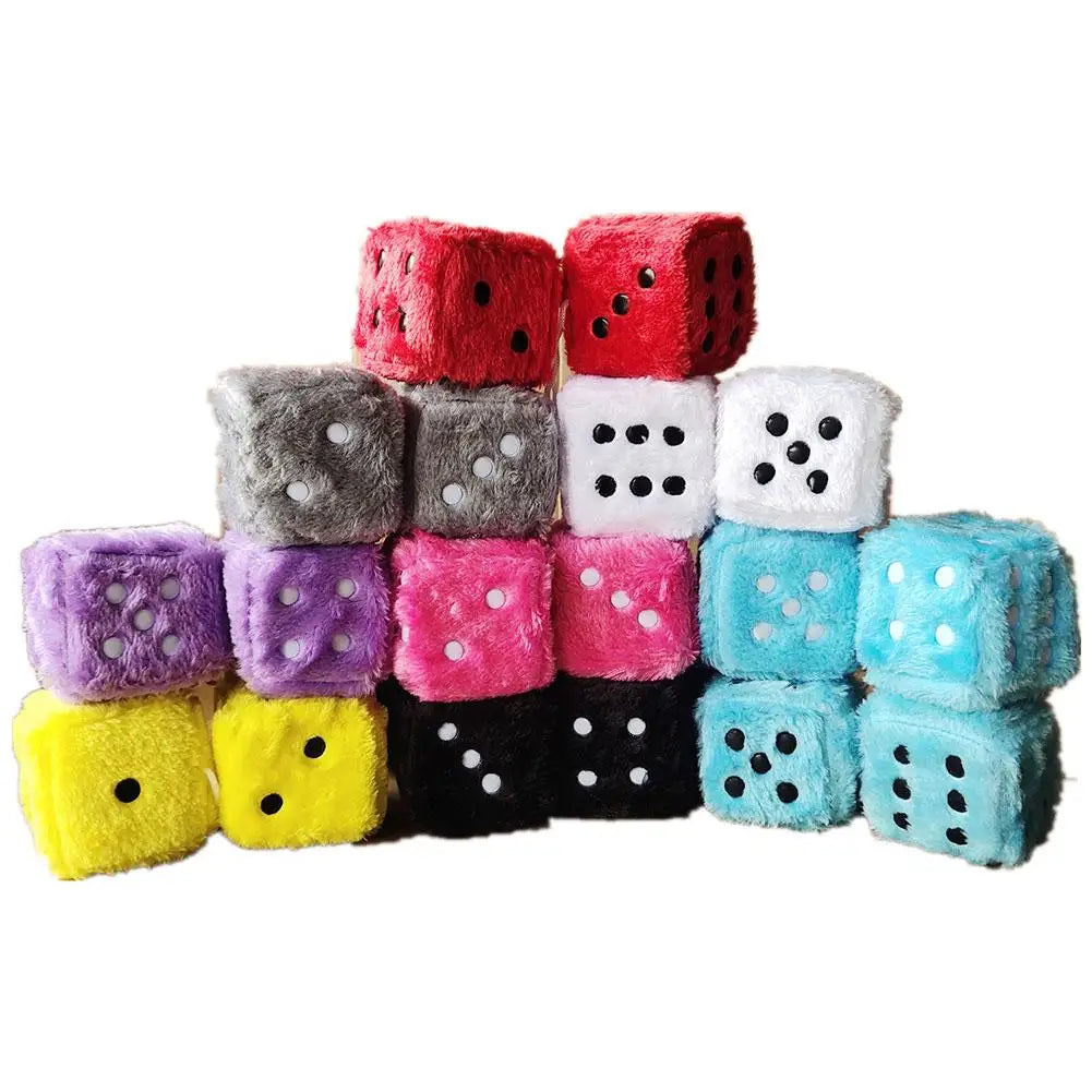 2pcs Plush Dice Car Pendant Plush Toy Cube Pendant Car Ornament Sieve Anime Car Decoration Accessories Auto Pendant