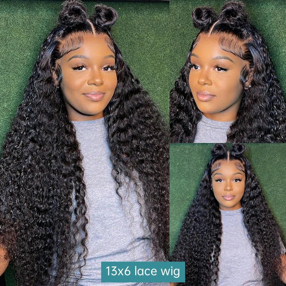 250 Density 13X6 HD Transparent Deep Water Wave Curly Human Hair Lace Frontal Wig 30 34 Inch 13X4 Lace Front Human Hair Wigs