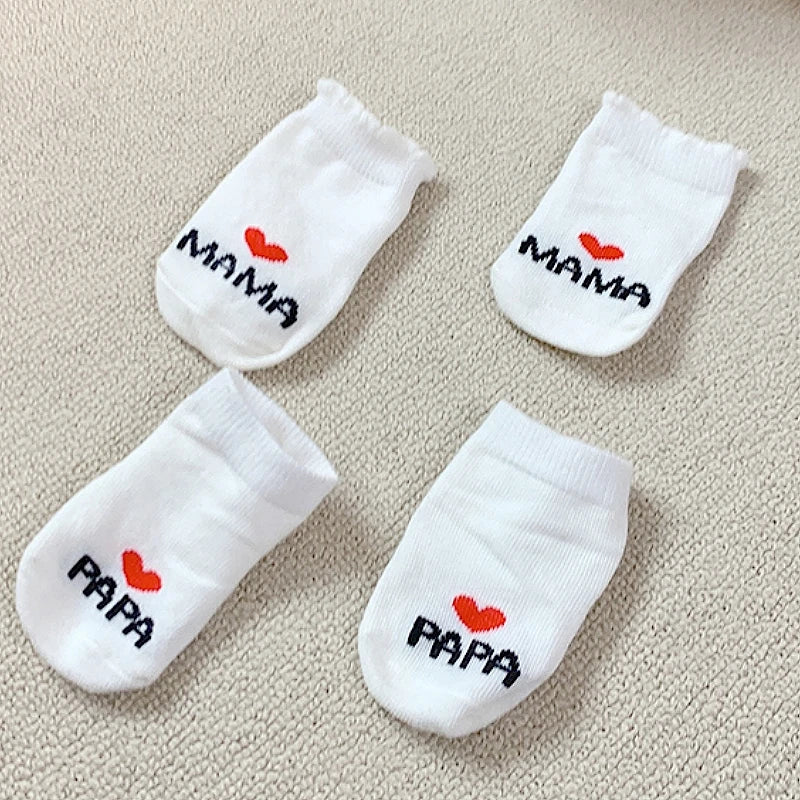 2Pairs Newborn Baby Girls Boys Socks White Cute Love MAMA PAPA  Bebe Cotton Socks Gift Toddler Crew Socks Pack Design