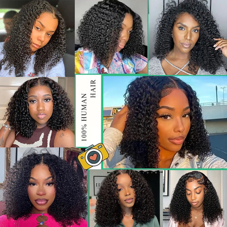 Kinky Curly Bob Cheap Wig Lace Frontal Human Hair Wigs 100% Brazilian Glueless Short Water Curly ForWomen 180Density Wear And Go