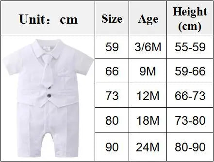 3-24 Months Infant Baptism Outfit Baby Boys Formal Suit Summer Gentleman Costume White Romper Tie Newborn Suits Birthday Dress