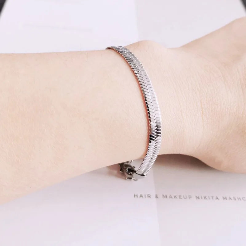 Minimalist Gold Color Herringbone Bracelet Flat Snake Chain Dainty Stack Bracelets for Women Handmade Jewelry Gifts Wholesale