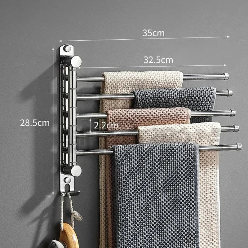 Bathroom Bath Towel Holder Multi-Bar Wall Mounted Rotating Towel Rack Cabinet Door Back Kitchen Toolhanger Shelf Organization