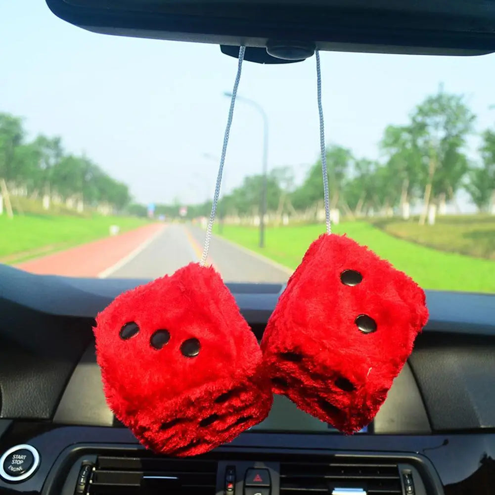 2pcs Plush Dice Car Pendant Plush Toy Cube Pendant Car Ornament Sieve Anime Car Decoration Accessories Auto Pendant