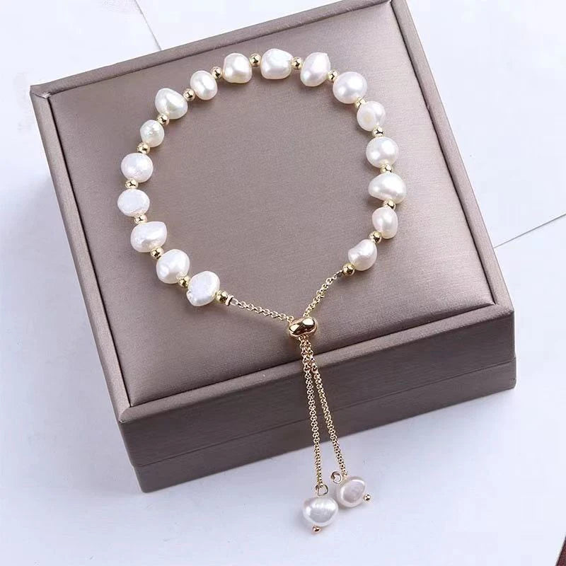 Elegant Baroque Pearl Beaded Bracelet For Woman Luxury Adjustable Bracelet Fashion Girl's Sweet Jewelry Birthday Party Gift