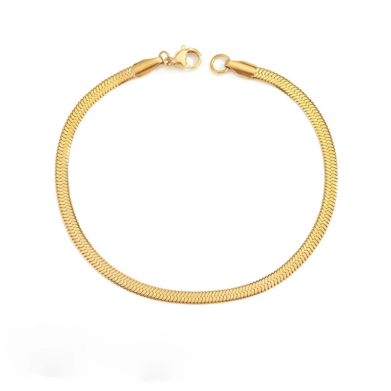 Minimalist Gold Color Herringbone Bracelet Flat Snake Chain Dainty Stack Bracelets for Women Handmade Jewelry Gifts Wholesale