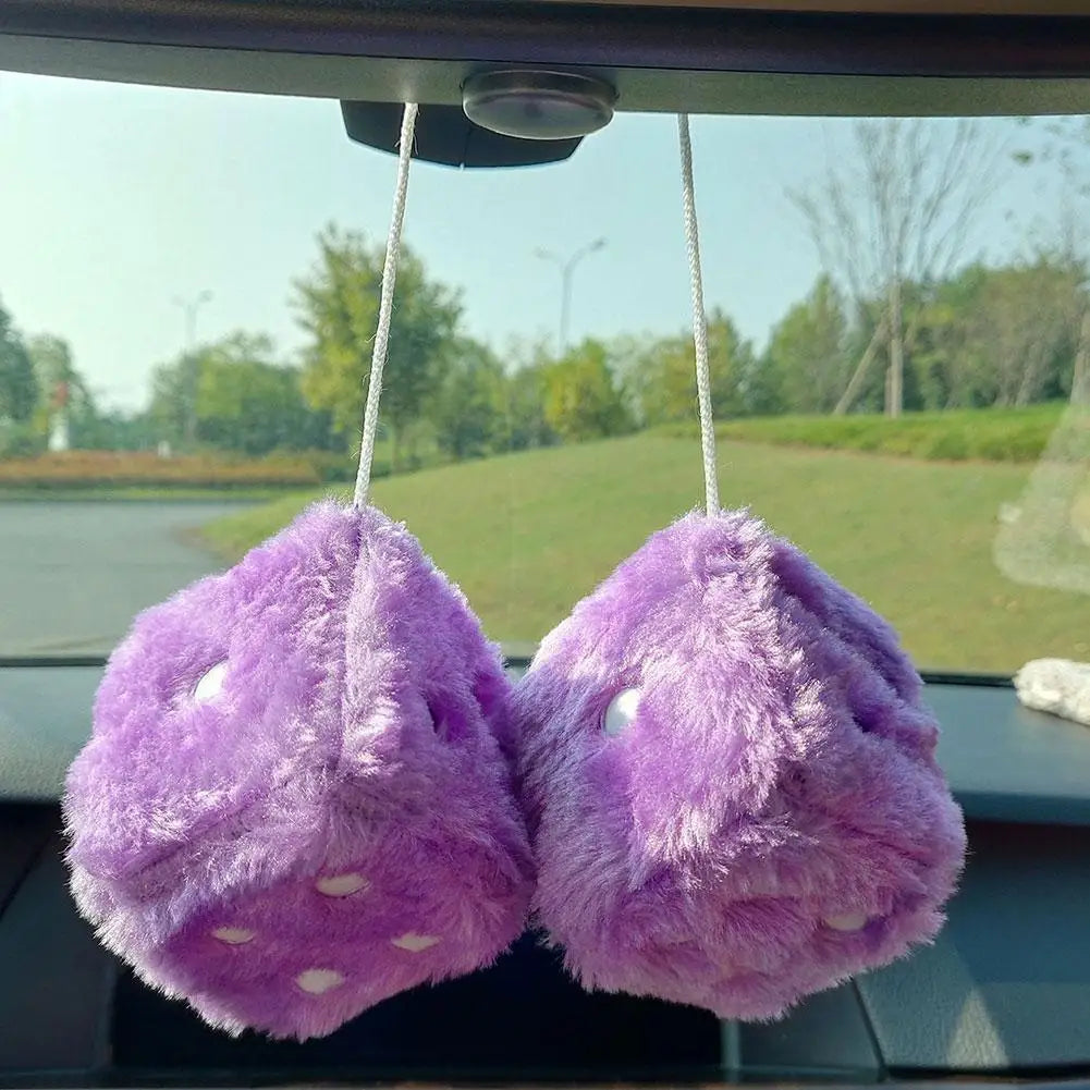 2pcs Plush Dice Car Pendant Plush Toy Cube Pendant Car Ornament Sieve Anime Car Decoration Accessories Auto Pendant