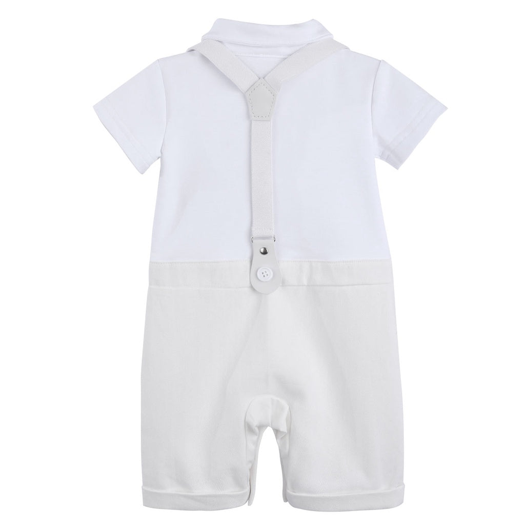 Baby Boys Baptism Outfit Newborn Christening White Romper 100% Cotton Short Sleeve Clothes for 3-18 Months Summer Clothing