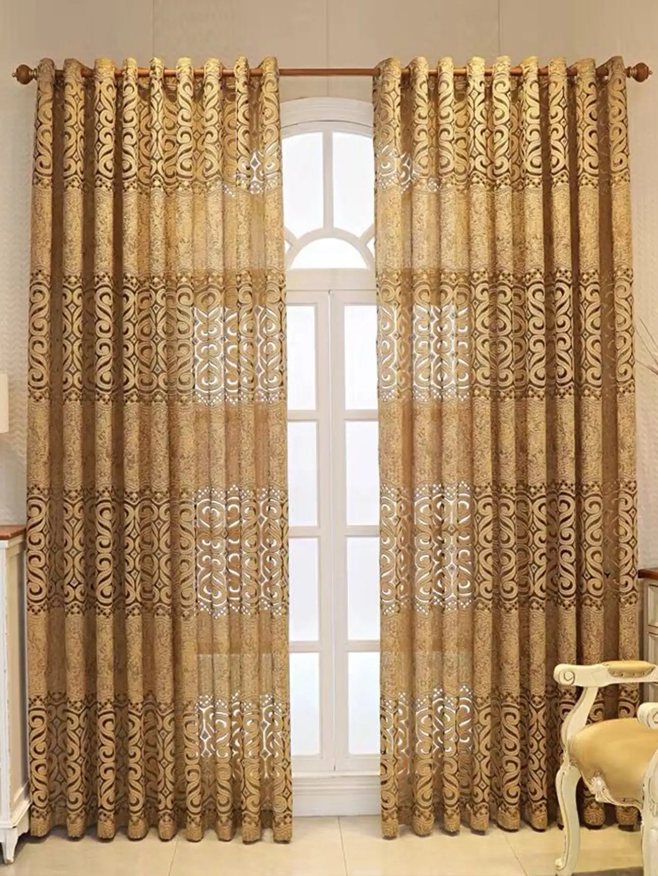 Khaki eight character hollow perforated curtains suitable for decorating living room and bedroom curtains