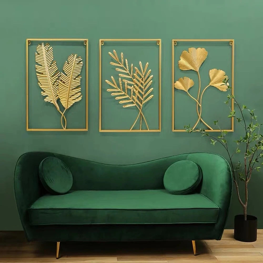 Nordic Metal Leaf Iron Wall Hanging Decor Plant Ginkgo Palm Maple Leaves Wall Pendant Mural Living Room Bedroom Home Decoration