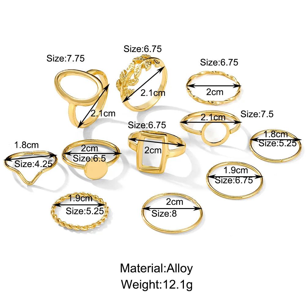 New Trendy Gold Color Rings Set For Women Simple Irregular Geometric Oval Hollow Out Opening Ring Girl Party Jewelry Gift Bague